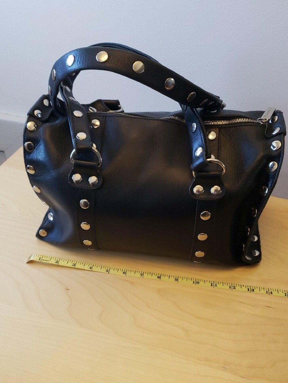 Hammitt Black Leather Studded Satchel with Silver Hardware - Picture 3 of 14